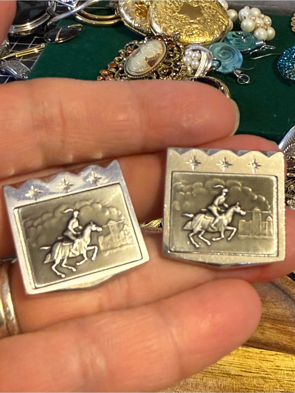 Vintage Foster U.S.A Men's Silver Equestrian Cufflinks - Classic Rider Design